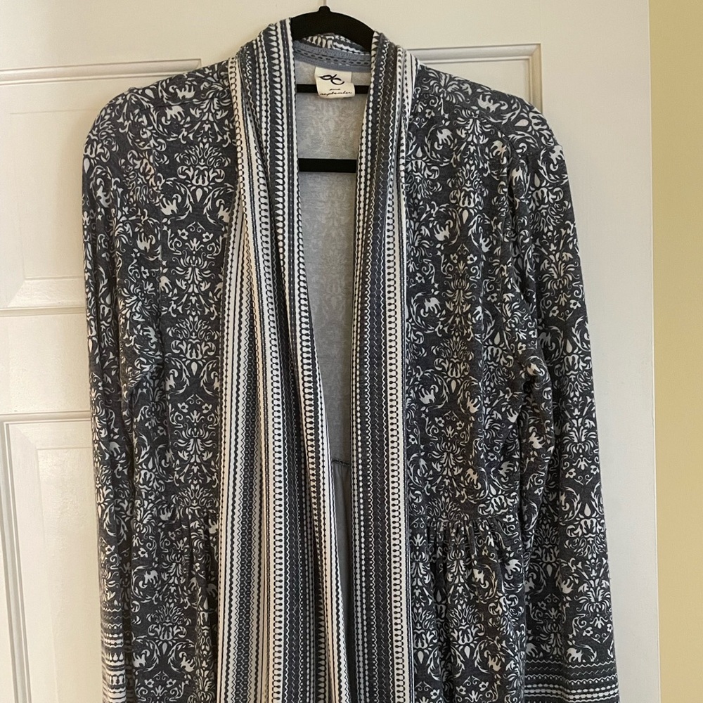 One September Anthropologie Blue/White Textile Open Jacket/Cardigan Size L